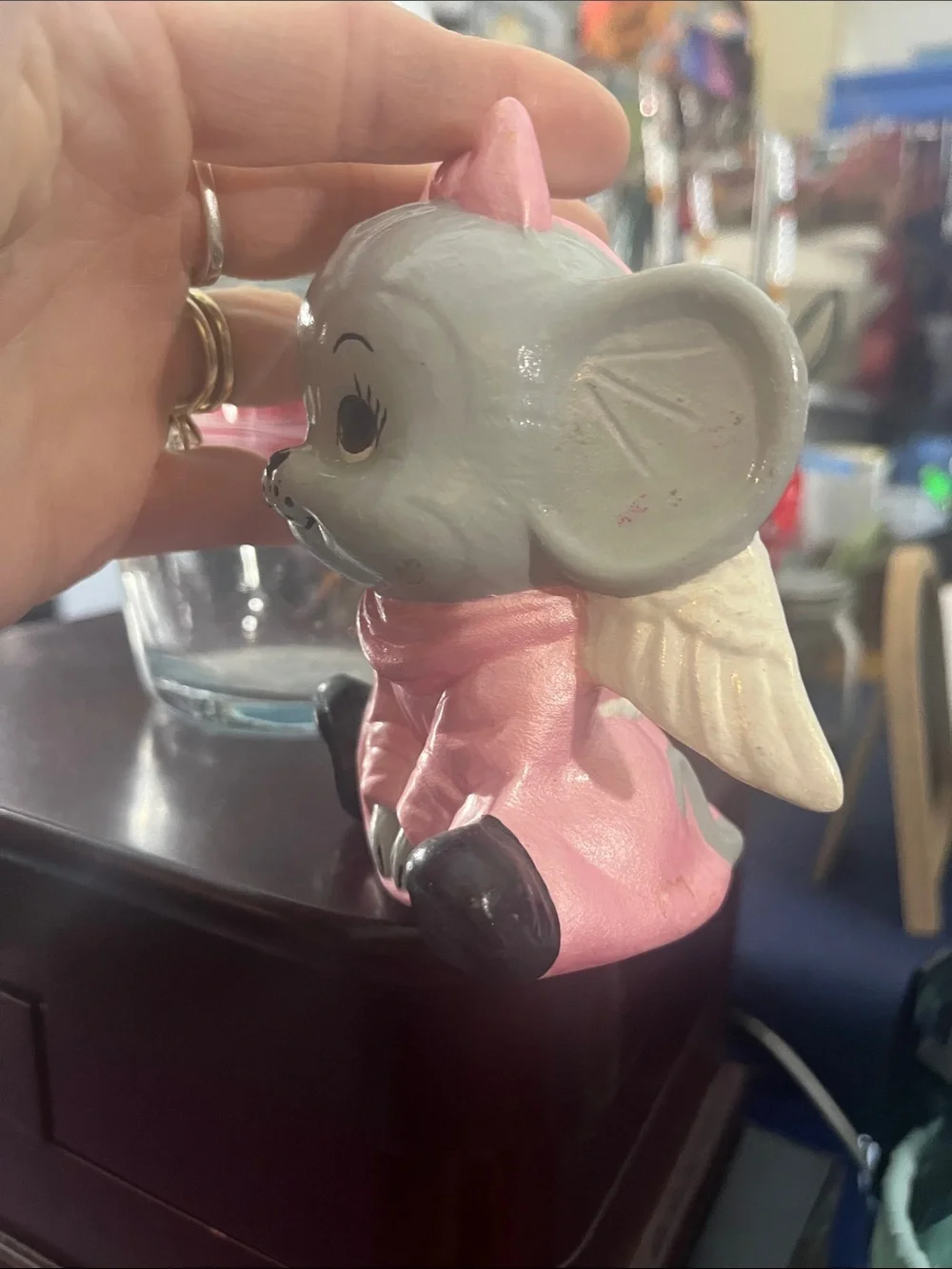 Pink and Gray Angel Mouse with Pink Bow Figurine Home Accent Decor 058